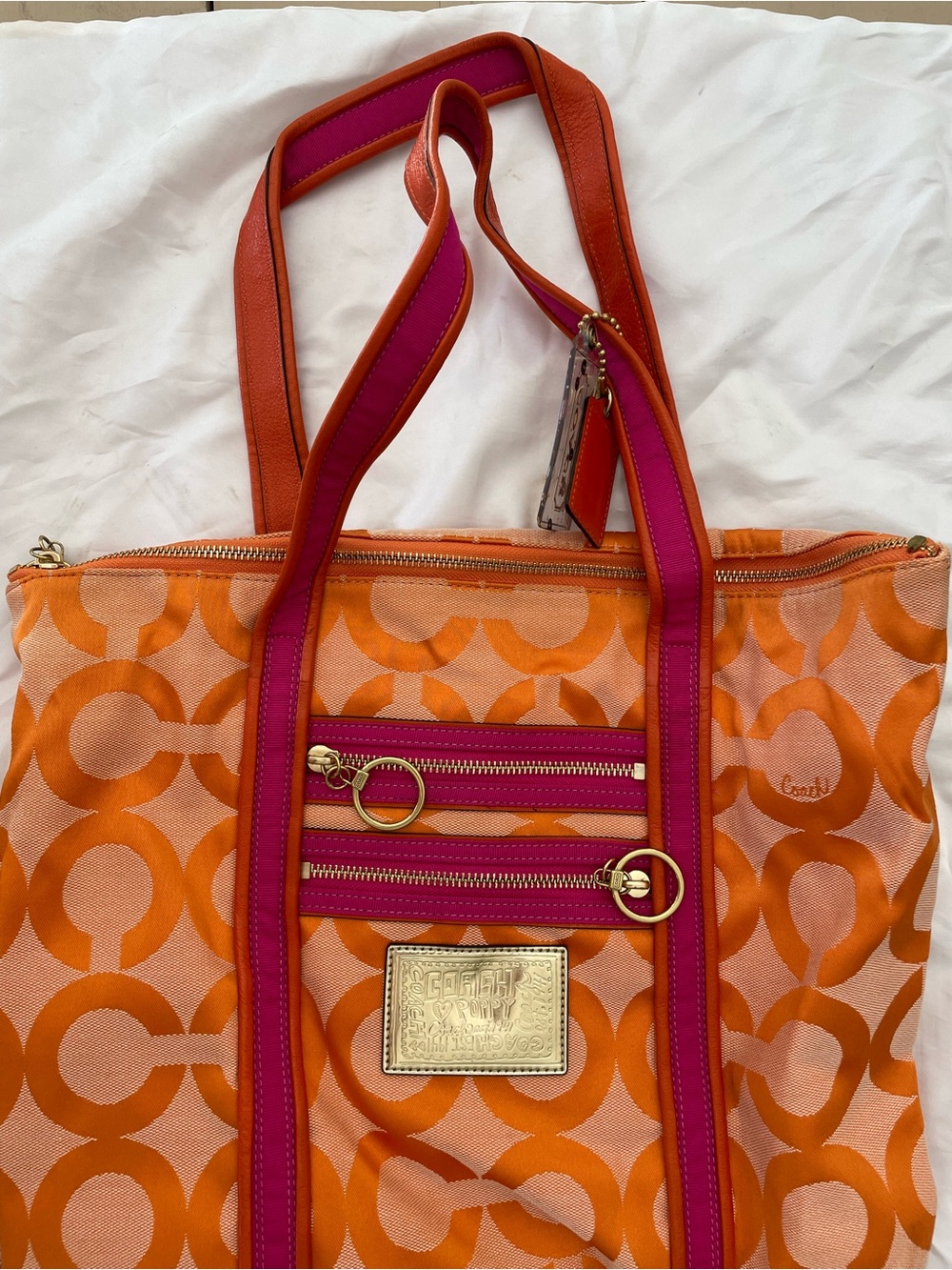 RARE Coach Orange and Pink Signature Canvas Tote - Picture 3 of 7